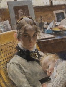 Studio Idyll. The Artist's Wife and their Daughter, 1885