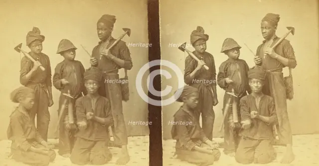 Studio portait of young chimney sweeps, (1868-1900?). Creator: J. N. Wilson.