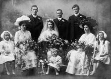 Studio portrait of a unknown wedding party, 1921. Creator: Unknown