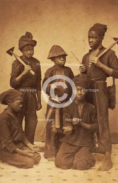 Studio portrait of young chimney sweeps, c1870. Creator: J. N. Wilson.