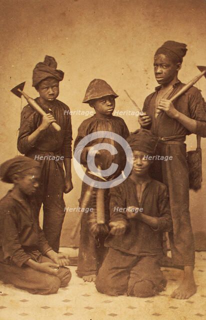 Studio portrait of young chimney sweeps, c1870. Creator: J. N. Wilson.