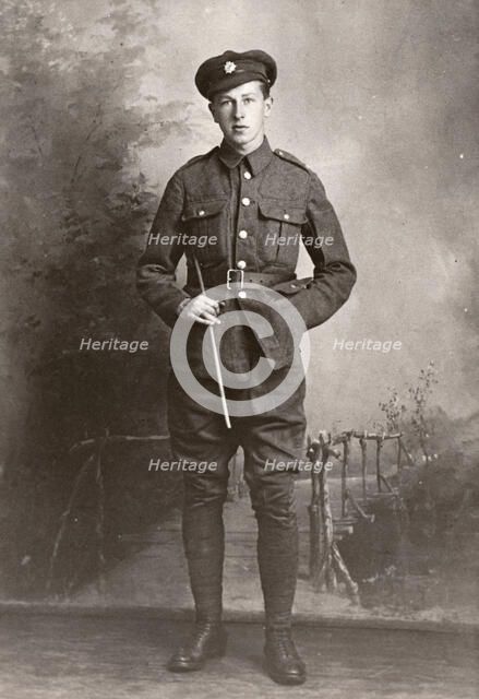 Studio shot of enlisted Rowntree employee in uniform, 1916. Artist: Unknown