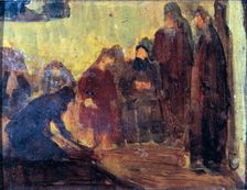 Study, Christ Washing the Feet of the Disciples, ca. 1905. Creator: Henry Ossawa Tanner