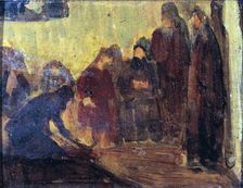 Study, Christ Washing the Feet of the Disciples, ca. 1905. Creator: Henry Ossawa Tanner