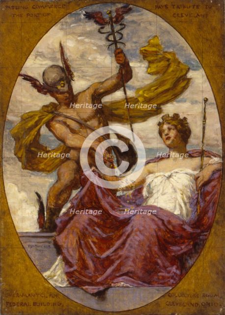Study for Mural at U.S. Custom House, Cleveland, OH, "Passing Commerce Pays Tribute to the...", 1909 Creator: Kenyon Cox.