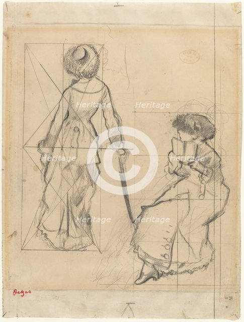Study for "Mary Cassatt at the Louvre" [recto], c. 1879. Creator: Edgar Degas.