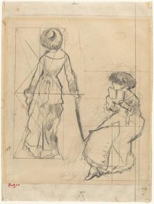 Study for "Mary Cassatt at the Louvre" [recto], c. 1879. Creator: Edgar Degas