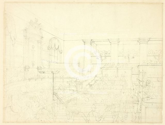 Study for Old Bailey, from Microcosm of London, c. 1809. Creator: Augustus Charles Pugin.