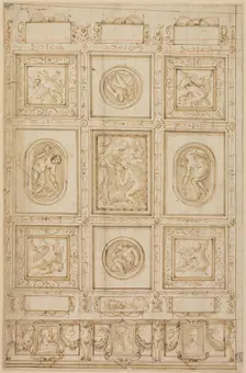 Study for a Ceiling Decoration, with Rebecca and Eliezer at the Well (recto); Study..., 1569/73. Creator: Giorgio Vasari