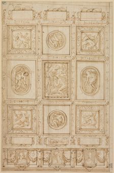 Study for a Ceiling Decoration, with Rebecca and Eliezer at the Well (recto); Study..., 1569/73. Creator: Giorgio Vasari