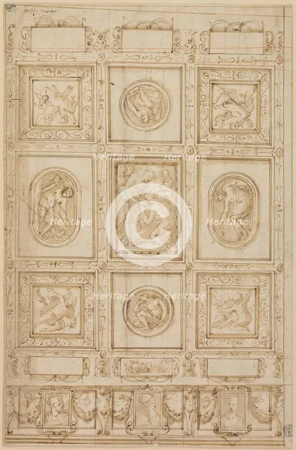 Study for a Ceiling Decoration, with Rebecca and Eliezer at the Well (recto); Study..., 1569/73. Creator: Giorgio Vasari.