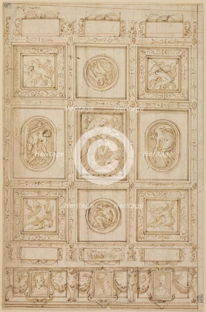 Study for a Ceiling Decoration, with Rebecca and Eliezer at the Well (recto); Study..., 1569/73. Creator: Giorgio Vasari.