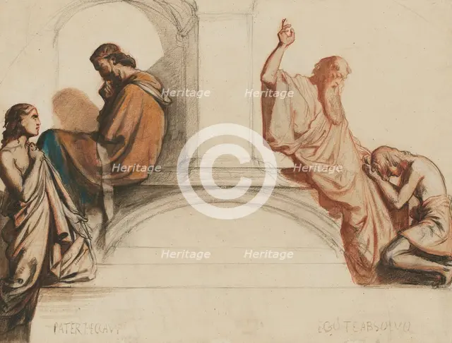 Study For A Fresco Depicting The Sacraments Of Confession And Absolution, Chapel Of..., c1842-1844. Creator: Henri Lehmann.