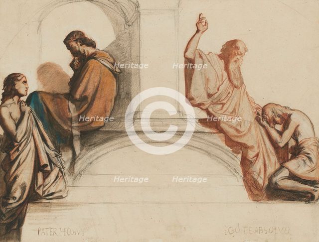 Study For A Fresco Depicting The Sacraments Of Confession And Absolution, Chapel Of..., c1842-1844. Creator: Henri Lehmann.