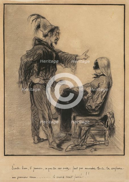 Study for a Scene from "Carnaval", c. 1847. Creator: Paul Gavarni (French, 1804-1866).