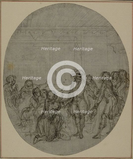 Study for a second edition, never published, of Colle's "La Partie de Chasse de Hen..., before 1766. Creator: Hubert Francois Gravelot.