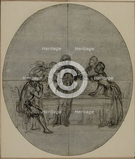 Study for a second edition, never published, of Colle's "La Partie de Chasse de Hen..., before 1766. Creator: Hubert Francois Gravelot.