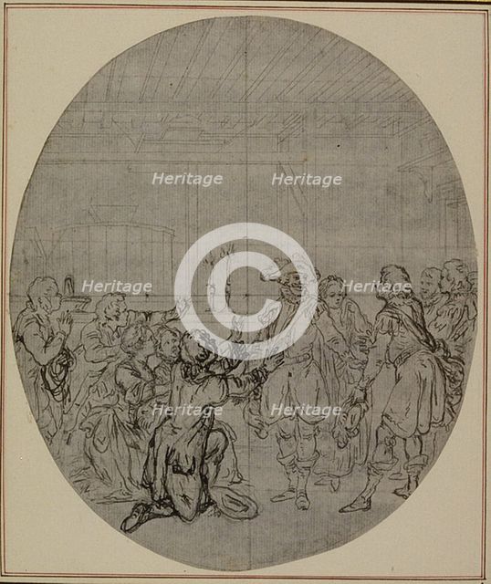 Study for a second edition, never published, of Colle's "La Partie de Chasse de Hen..., before 1766. Creator: Hubert Francois Gravelot.