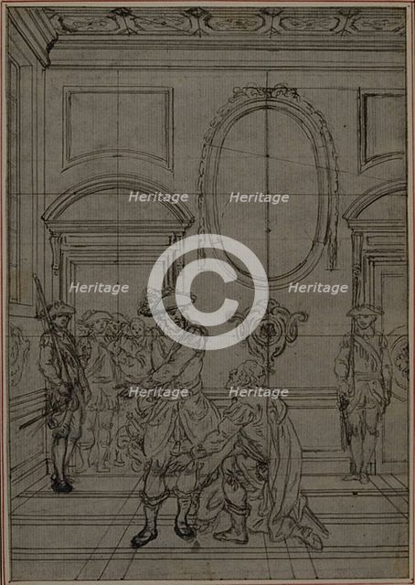 Study for a second edition, never published, of Colle's "La Partie de Chasse de Hen..., before 1766. Creator: Hubert Francois Gravelot.