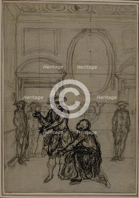 Study for a second edition, never published, of Colle's "La Partie de Chasse de Hen..., before 1766. Creator: Hubert Francois Gravelot.
