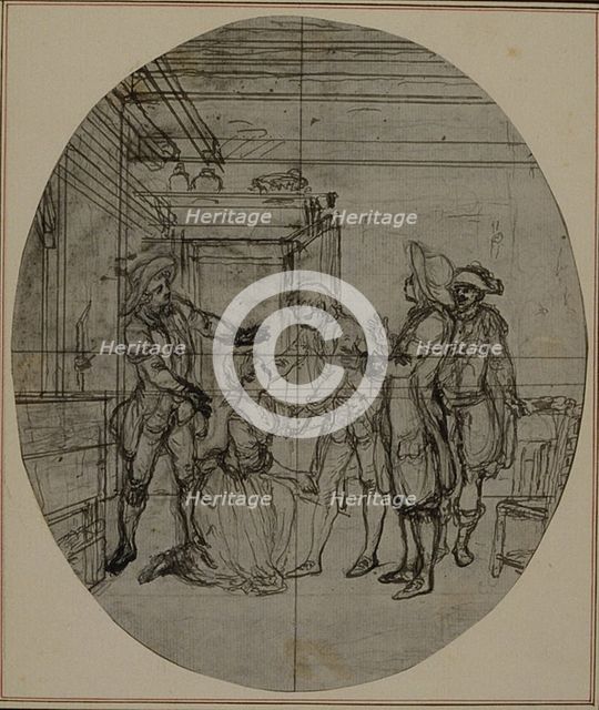 Study for a second edition, never published, of Colle's "La Partie de Chasse de Hen..., before 1766. Creator: Hubert Francois Gravelot.