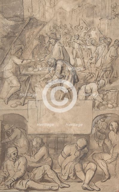 Study for a Title-Page: Allegory of Commerce and a Debtor's Prison (?), n.d.. Creator: Attributed to Romeyn de Hooghe.