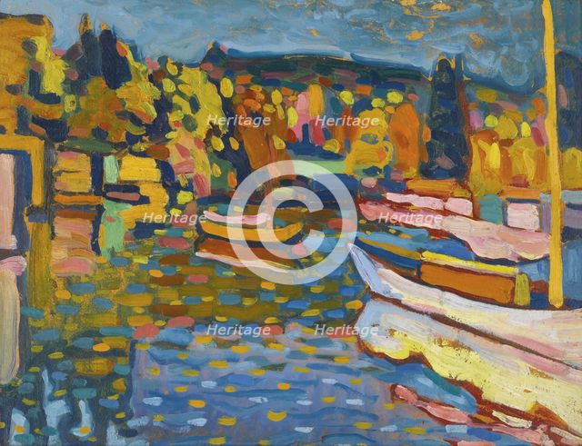 Study for autumn landscape with boats. Artist: Kandinsky, Wassily Vasilyevich (1866-1944)