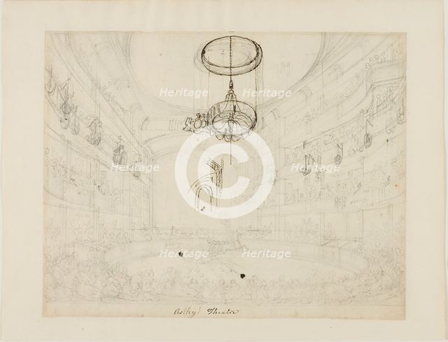 Study for Astley's Theatre (recto); Study for Crystal Chadeliers in Astley's Amphiteatre..., c. 1808 Creator: Augustus Charles Pugin.