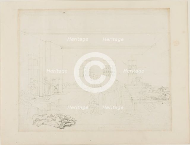 Study for Bridewell Prison, Women's Side, from Microcosm of London, c. 1808. Creator: Augustus Charles Pugin.