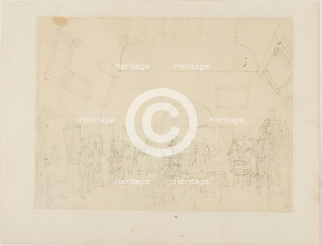 Study for British Institution, Pall Mall, from Microcosm of London, c. 1808. Creator: Augustus Charles Pugin.