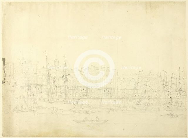 Study for Custom House, from the River Thames, from Microcosm of London, c. 1808. Creator: Augustus Charles Pugin.