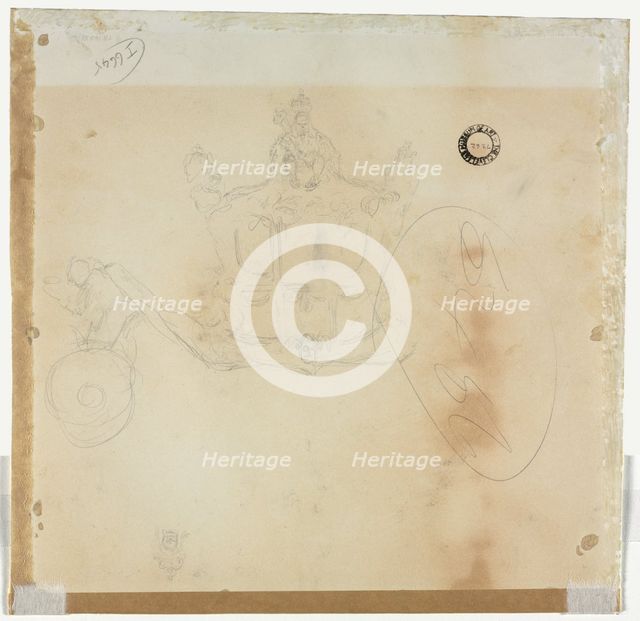 Study for Cab and Front Left Wheel of Coach and Study for Head of Crowned Figure.... Creator: Edward Tennyson Reed (British, 1860-1933).