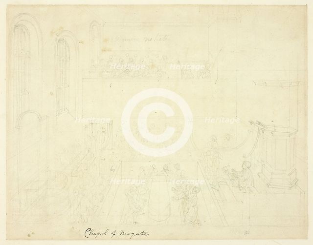 Study for Chapel of Newgate, from Microcosm of London, c. 1809. Creator: Augustus Charles Pugin.