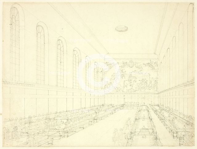 Study for Chelsea Hospital, from Microcosm of London, c. 1810. Creator: Augustus Charles Pugin.