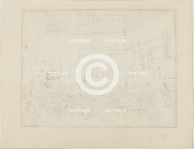 Study for Christie's Auction Room, c. 1808. Creator: Augustus Charles Pugin.