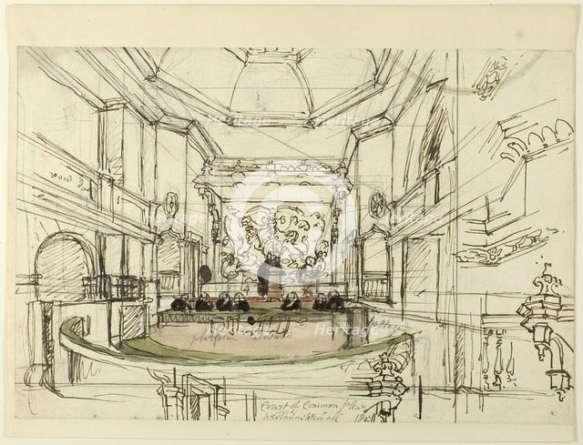 Study for Court of Common Pleas, Westminster Hall, from Microcosm of London, 1807. Creator: Augustus Charles Pugin.