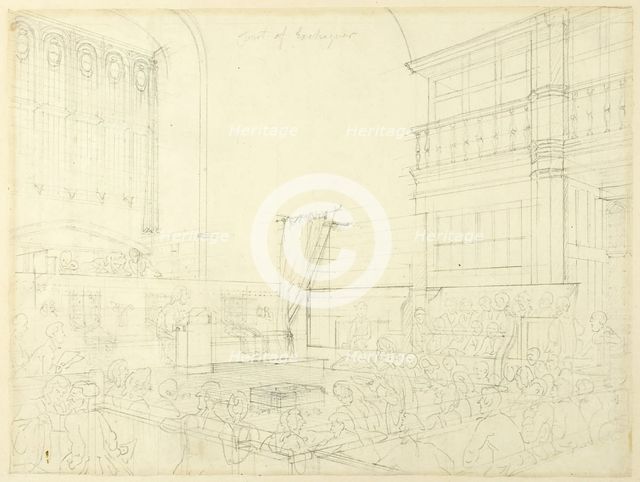 Study for Court of Exchequer, from Microcosm of London, c. 1808. Creator: Augustus Charles Pugin.