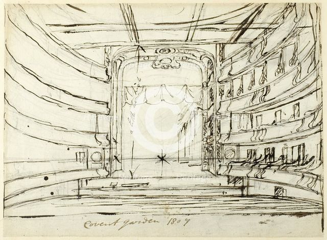 Study for Covent Garden Theatre, from Microcosm of London, 1807. Creator: Augustus Charles Pugin.