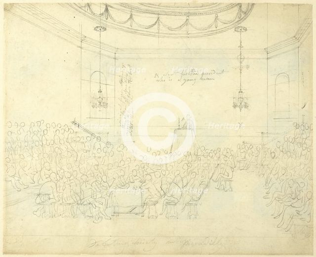 Study for Debating Society in Piccadilly, from Microcosm of London, c. 1808. Creator: Augustus Charles Pugin.
