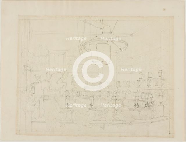 Study for Drawing from Life at the Royal Academy, Somerset House, from..., c. 1808. Creator: Augustus Charles Pugin.