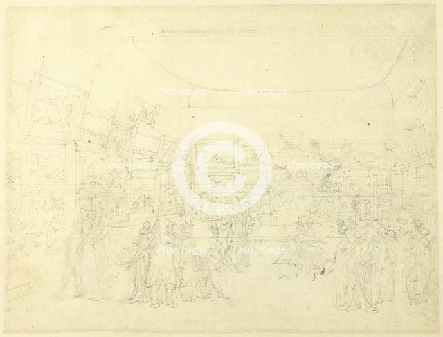 Study for Exhibition of Water Colored Drawings, Old Bond Steet, from Microcosm of London, c. 1808. Creator: Augustus Charles Pugin.