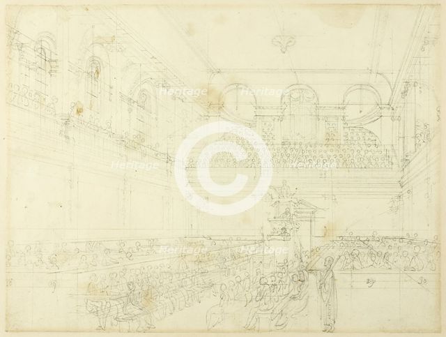 Study for Foundling Hospital, the Chapel, from Microcosm of London, c. 1808. Creator: Augustus Charles Pugin.