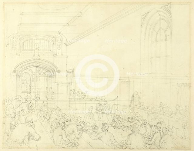 Study for Guild Hall, Examination of a Bankrupt Before His Creditors, c. 1808. Creator: Augustus Charles Pugin.