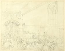 Study for Guild Hall, Examination of a Bankrupt Before His Creditors, c. 1808. Creator: Augustus Charles Pugin