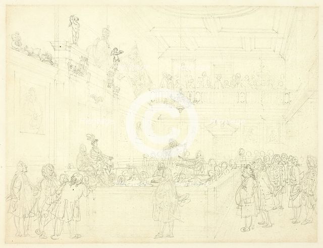 Study for Herald's College, The Hall, from Microcosm of London, c. 1808. Creator: Augustus Charles Pugin.
