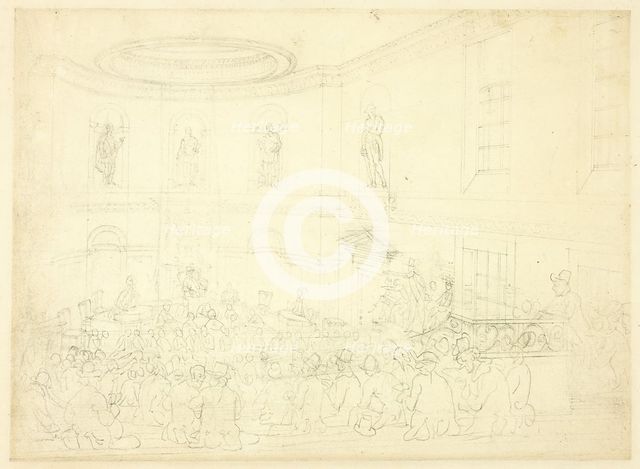 Study for India House, the Sale Room, from Microcosm of London, c. 1809. Creator: Augustus Charles Pugin.