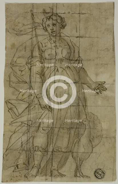 Study for Juno (or Diana) with a Peacock, 1584/85. Creators: Luca Cambiaso, Lazzaro Tavarone, Bernardo Castello.