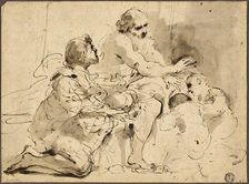 Study for Jacob Blessing the Sons of Joseph (recto); Sketches: Saint Christopher..., c. 1620. Creator: Guercino