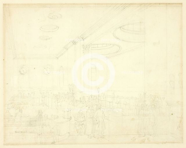 Study for Lloyd's Subscription Room, from Microcosm of London, c. 1809. Creator: Augustus Charles Pugin.