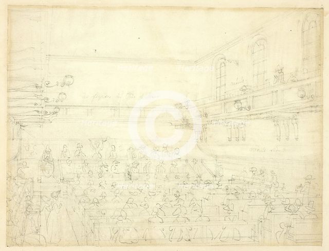 Study for Quaker's Meeting, from Microcosm of London, c. 1809. Creator: Augustus Charles Pugin.